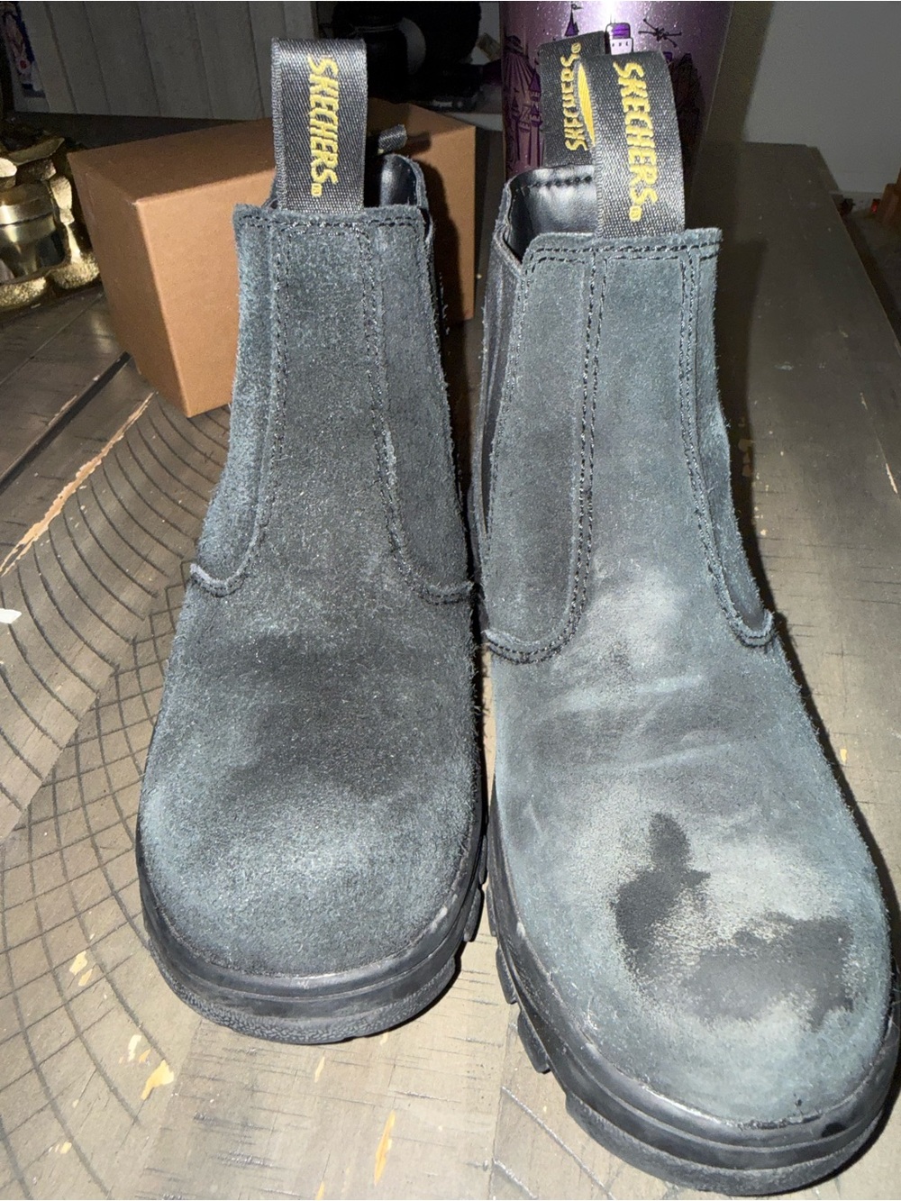 Skechers Black Suede Slip-On Chelsea Boots compose toe